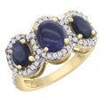 thumbnail image 1 of 10K Yellow Gold Natural Lapis & HQ Blue Sapphire 3-Stone Ring Oval Diamond Accent, size 5, 1 of 2