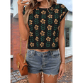 thumbnail image 7 of Womens Summer Casual Printed Tops Cap Sleeve Crew Neck Cute Knit Sweaters black M, 7 of 7