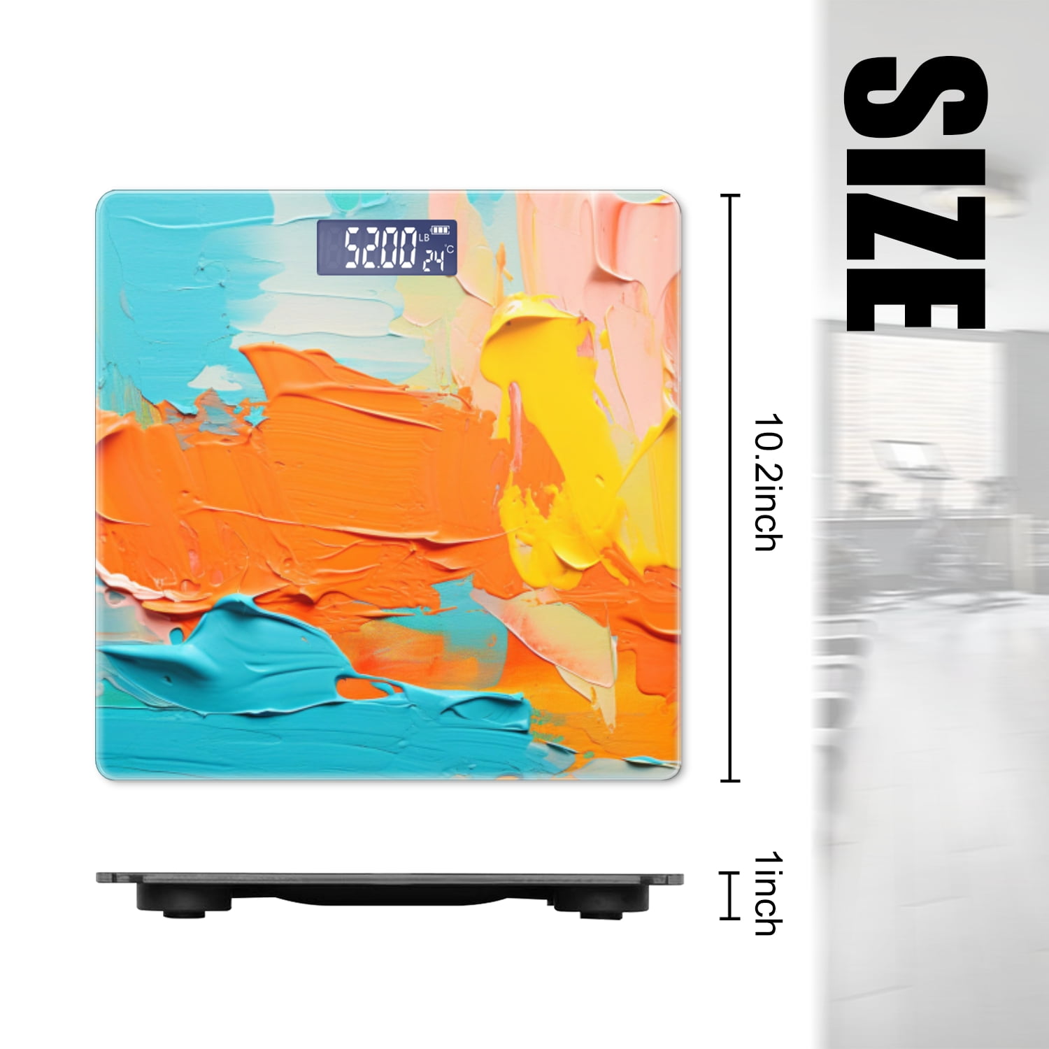Bathroom Scale, Highly Accurate Digital Body Scale,Precisely Measures Weight up to 400 lbs-Abstract Background With Orange And Bule Paint Strokes