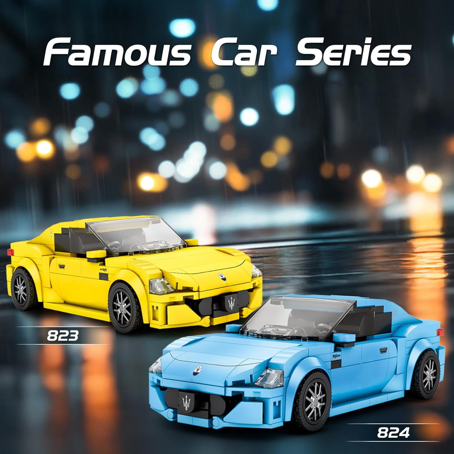 Super Sports Car Building Blocks Sets, Classic Collectible Car Model  , Mini Sports Cars Toy Kit for Adult Blue(384 Pieces)