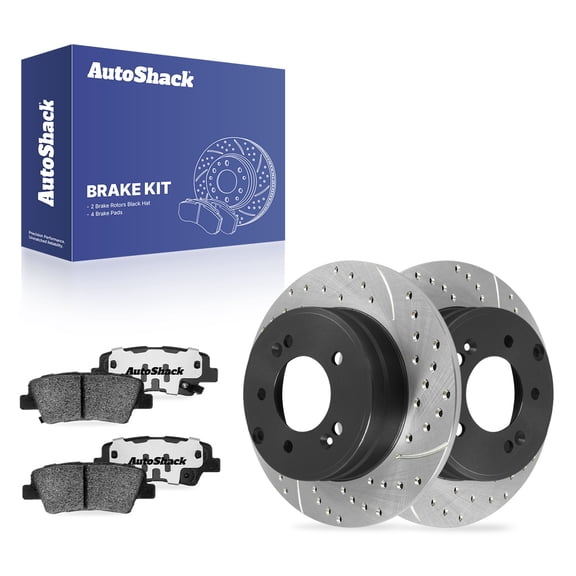 AutoShack Rear Solid Drilled & Slotted E-Coated Brake Rotors   Ceramic Pads 6-PC Brake Kit Replacement for 2011-2015 Hyundai Sonata 2011-2016 Kia Optima ShadowGuard 11.18" (284 mm)
