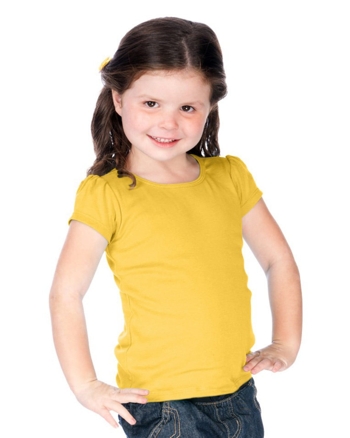 Kavio Little Girls Scoop Neck Puff Sleeve Shirt 36X P1P0546 Yellow