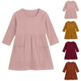 thumbnail image 3 of Odeerbi Toddler Girls Long Sleeve Rib Knit Dress Spring Fall Cute Cotton Dress with Pocket Fashion Solid Color Round Neck Comfortable Casual Dress Toddler Girls Clothes, 3 of 3