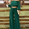 thumbnail image 6 of 2 Piece Outfits for Women Casual off Shoulder Long Sleeve Crop Tops Drawstring Wide Leg Pants Matching Lounge Sets, 6 of 8