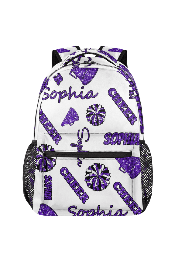 Custom Cheer Backpack Personalized Cheerleader Backpack Bag Cheer Coach Casual Travel Daypack for Cheerleading Gifts, Purple Glitter
