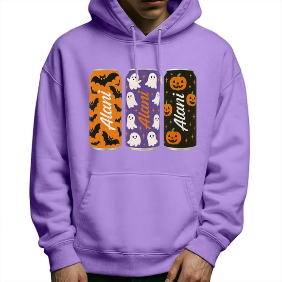 LUOGENLI Hoodies for Men Carhartt Dark Blue Halloween Graphic Hooded Sweatshirt Long Sleeve Pullover with Print Casual Comfortable Soft Jacket for Fall Winter Purple Size S