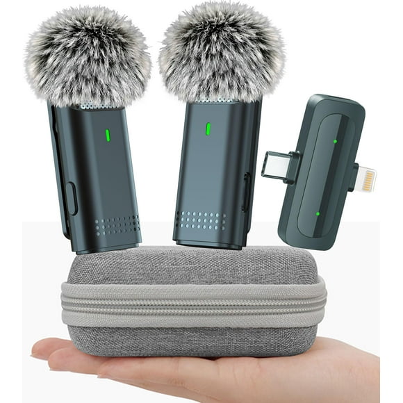 EZColoris 2 Pack Wireless Microphone for iPhone Android USB C Lav Mic for iPhone 15 Phone Microphone Video Recording Noise Cancelling Lapel Lavalier Microp