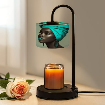 Candle Warmer Lamp with Timer  African Black Girl Beauty Teal Hair African American Non-slip Wireless Remote Control Wax Melts Warmer with 4 Bulbs for Home Office Dorm Birthday Gifts for Women