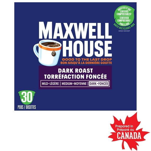 Maxwell House Dark Roast Coffee Certified Compostable K-Cup® Coffee Pods, 30 Pods, 292g