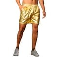 thumbnail image 5 of INSPIRE CHIC Metallic Shorts for Men's Elastic Drawstring Party Holographic Sparkly Shiny Hot Shorts with Pocket 34 Golden, 5 of 5
