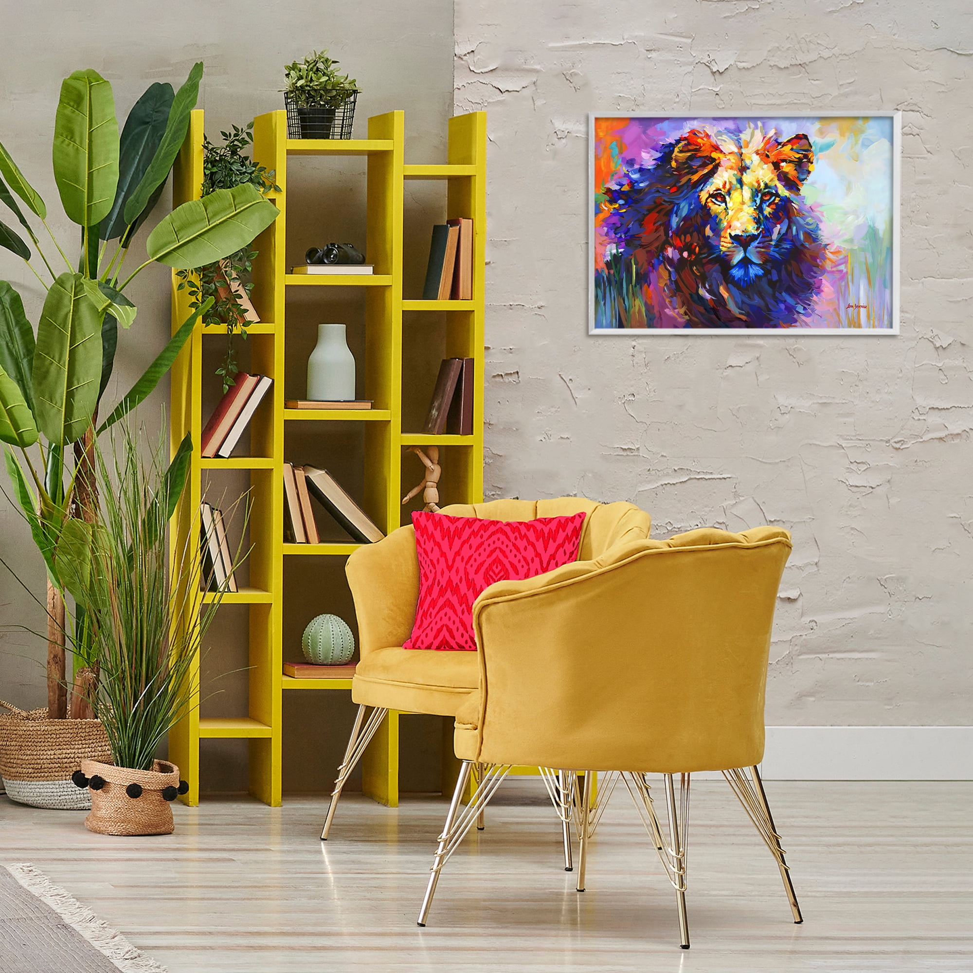 Stupell Industries Paint Strokes Lion Animals & Insects Painting White Framed Art Print Wall Art, 24 x 16