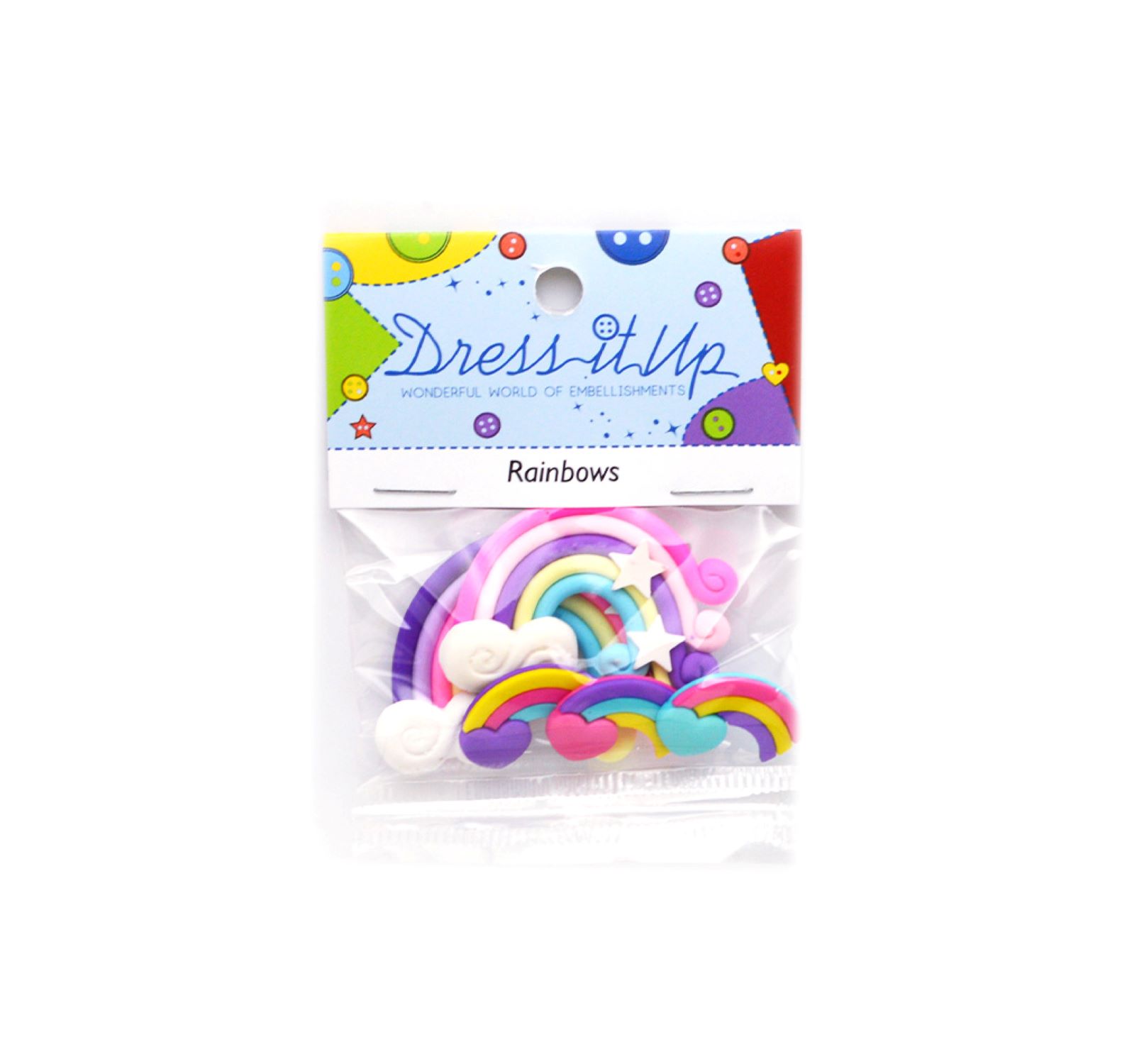 (2 pack) Dress It Up Buttons, Rainbows, Sewing Fasteners, Multi-Color, 5 Pieces
