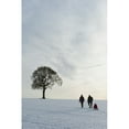 thumbnail image 2 of Couple Pulling Child On Sledge Up Hill Covered In Snow Towards Solitary Oak Tree Petersfield  Hants  Uk Print, 2 of 2