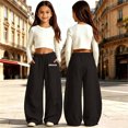 thumbnail image 4 of TGPMGRZ Girls Sweatpants Baggy Wide Leg Sweat Pants Open Bottom Barrel Pants for Back to School #01 Black 6-7 Years, 4 of 5