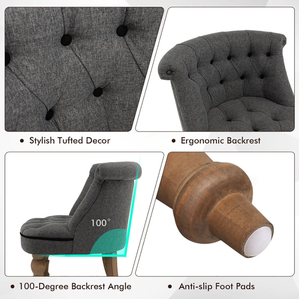 Finihen Upholstered Armless Chair, Set of 2 Upholstered Armless Slipper Chairs with Beech Wood Legs, for Living Room, Bedroom, Gray