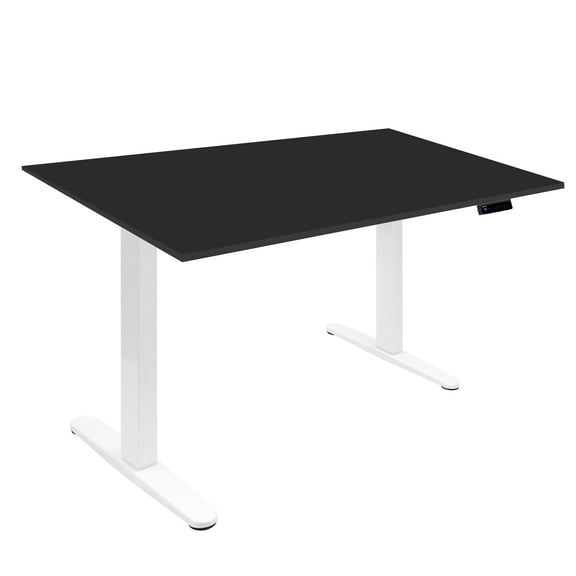 Mount-It! Electric Sit-Stand Desk with 55" Desktop, Ergonomic, White Frame, Black Desktop