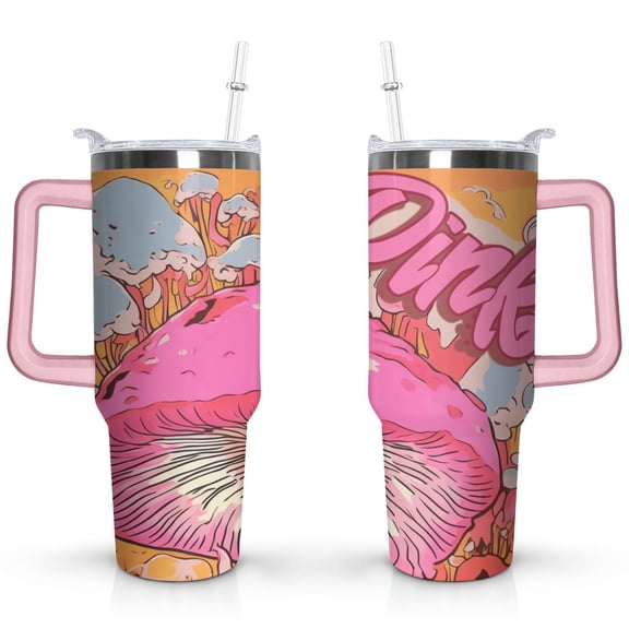 40oz Colorful Botanical Mushroom Stainless Steel Flip Straw Tumbler Spill Proof Travel Cup Double Wall Vacuum Insulated Coffee Mug with Top Handle