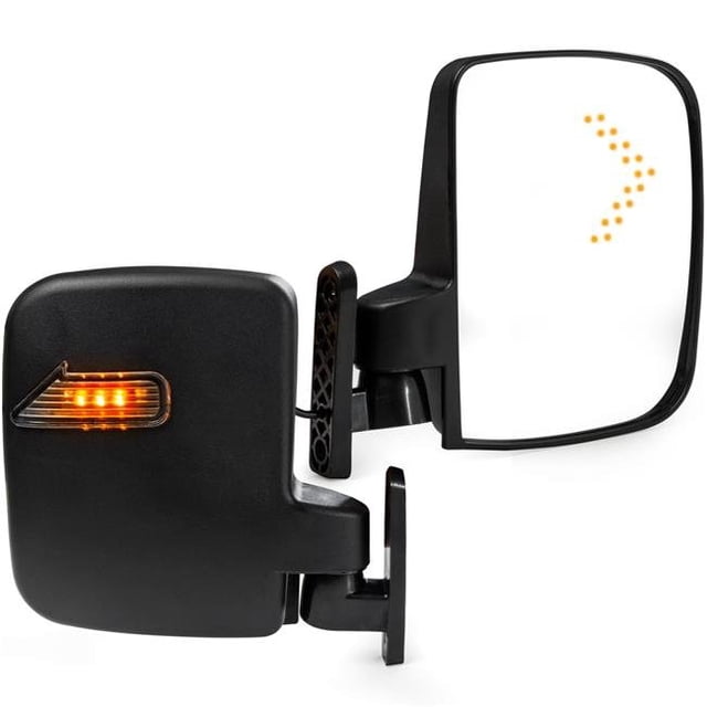 2x Universal Golf Cart Side Mirrors with LED Turn Signal Indicators, Black