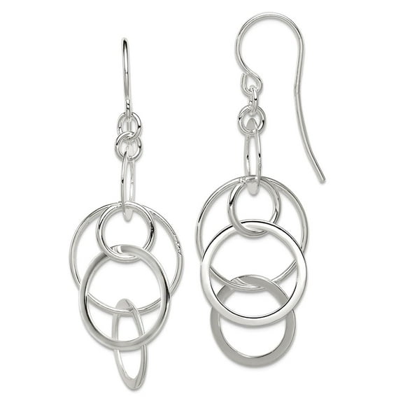 925 Sterling Silver Polished Circles Shepherd Hook Earrings 44x19mm Wide Dangle Earring for Women