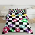 thumbnail image 2 of Homewish Boys Girls Groovy Flower Bedding Comforter Set 2pcs,Geometric Plaid Twin Comforter Sets Microfiber,Vintage Aesthetic Breathable Bedding Set,Breathable Home Decor,Reversible, 2 of 8