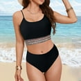 thumbnail image 5 of Linfrsh Womens High Waisted Bikini Sets Criss Cross Two Piece Swimsuits Color Block Full Coverage Bathing Suits Black,M, 5 of 7