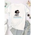 thumbnail image 2 of Women's Casual Graphic Tee with Cartoon & Spanish Quote Print - Soft Cotton, Round Neck, Short Sleeve, Machine Washable, Grey, Ladies T Shirts, 2 of 7
