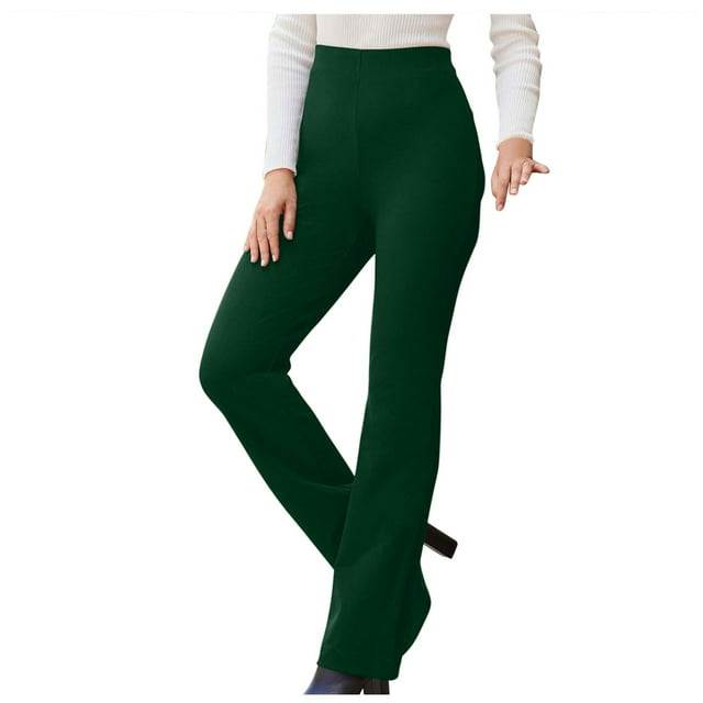 Pantalons d'Été pour Femmes, Taille Haute Élastique, Décontracté, Jambe Droite, Lin, Vert G