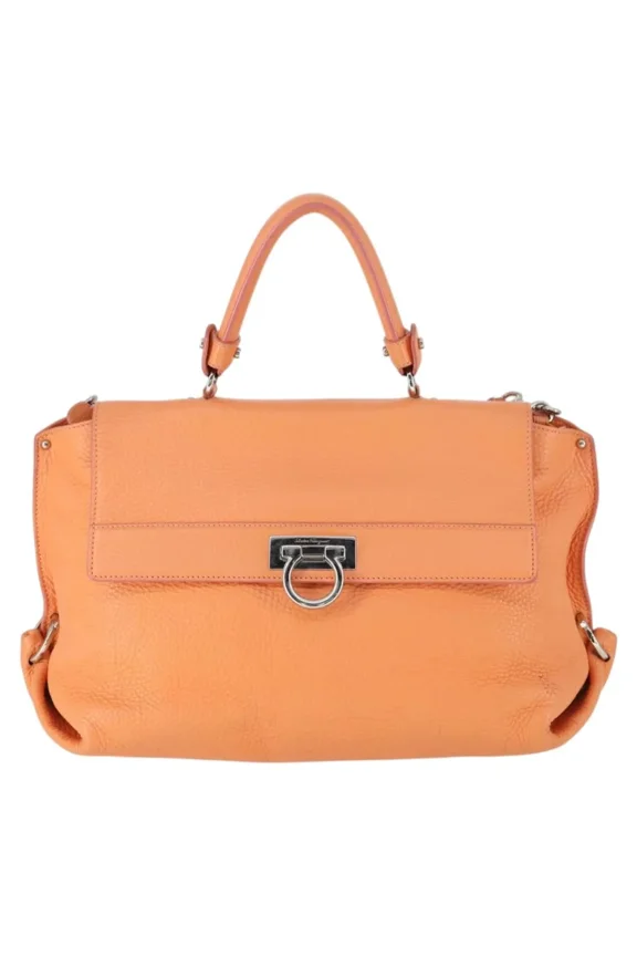 Pre-Owned Salvatore Ferragamo Sofia Satchel Grainy Leather Orange Leather Handbag