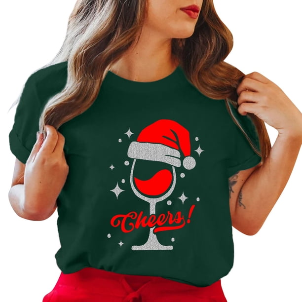 Gibobby Camiseta Navideña De La Mujer Camiseta de manga corta con cuello redondo y estampado de Navidad para mujer(Verde,CH)