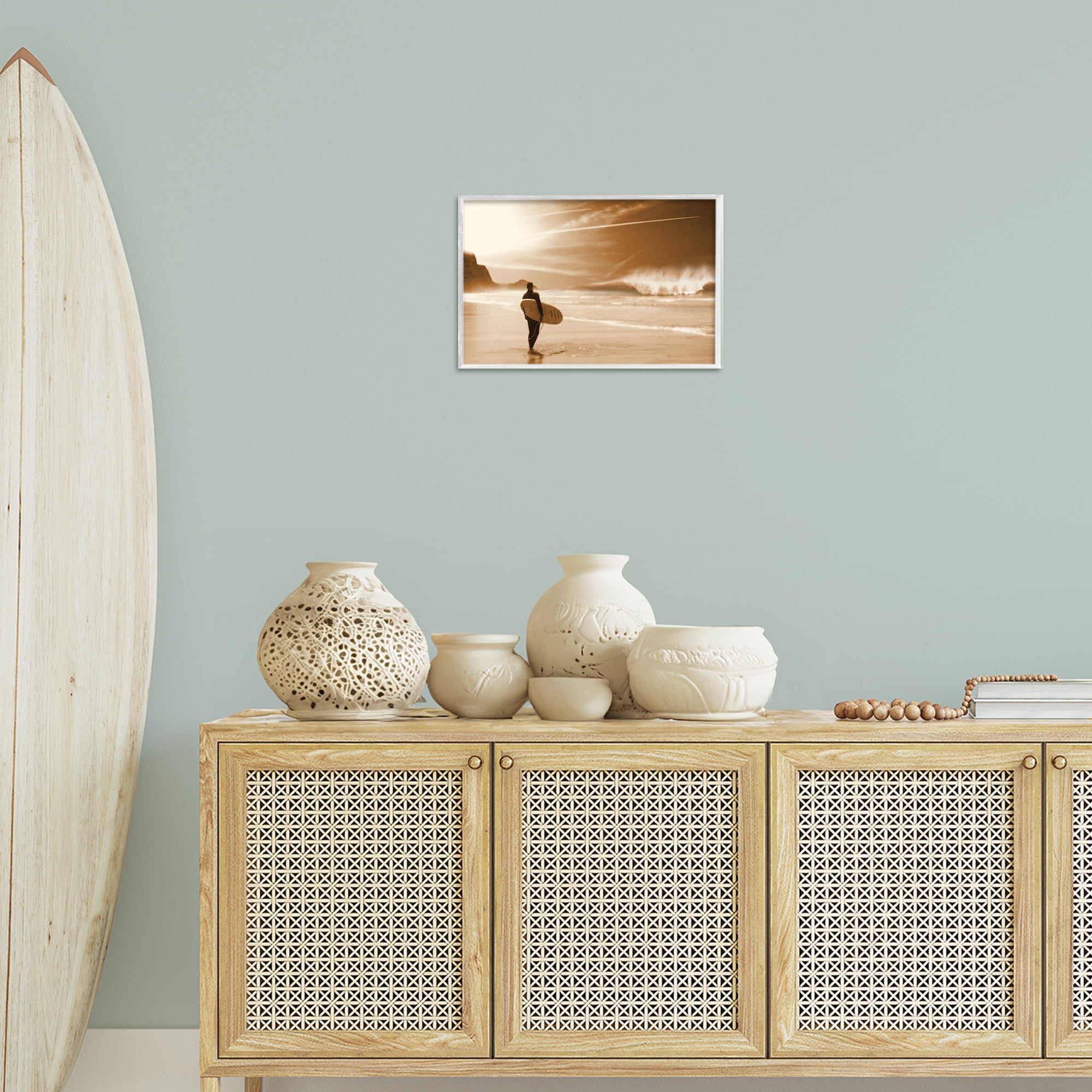 Stupell Industries Out Of The Sun Surfer Coastal Photography White Framed Art Print Wall Art, 18 x 12