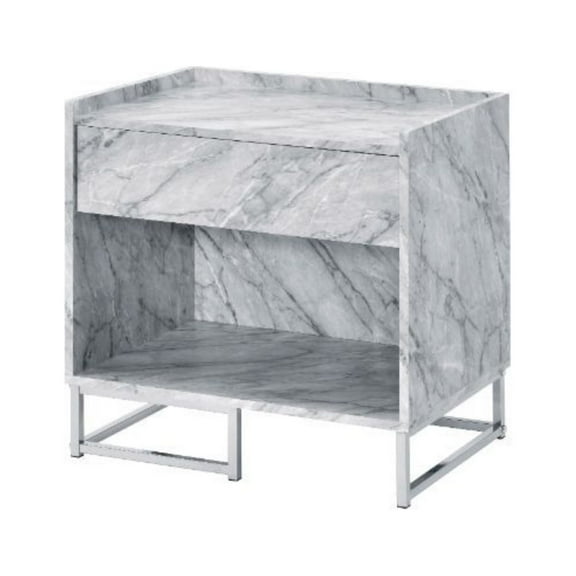 Ergode Accent Table White Printed Faux Marble & Chrome Finish