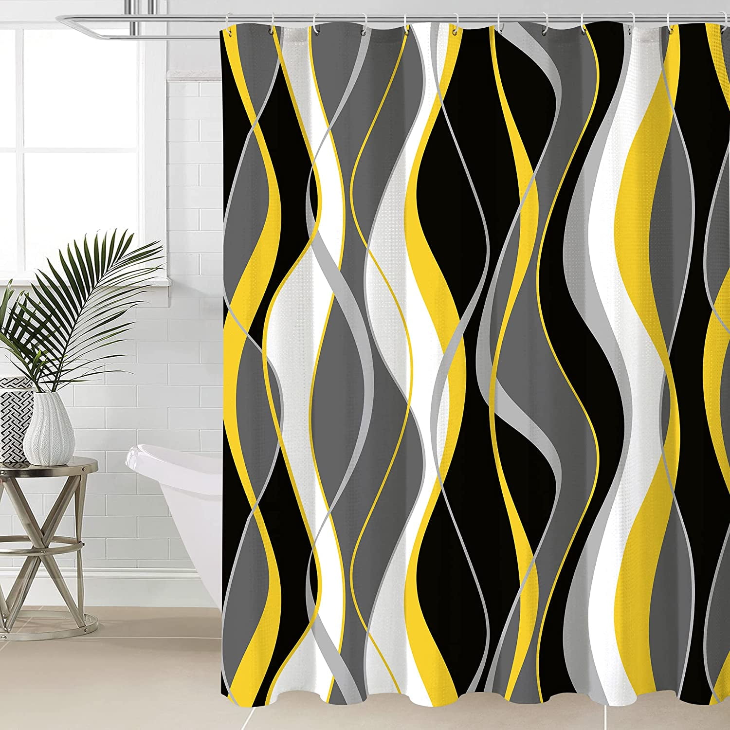Black and Yellow Shower Curtain, Abstract Modern Grey and Yellow Bathroom Decor Accessories