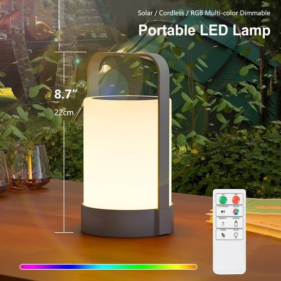 Postlucky Solar Cordless Table Lamps Rechargeable, 8" Portable Outdoor Battery Bedside Table Lamp for Bedroom Living Room