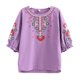 thumbnail image 2 of Fiudx Liquidación de Ofertas Flash Camiseta Holgada Informal de Color para Primavera y Verano para Mujer, Tops Bordados de Manga Corta con Cuello Redondo, Blusa de Algodón y Lino, 2 of 3