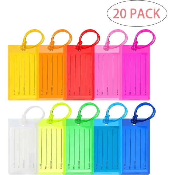 20 Pack Luggage Tags, Airplane Travel Accessories, Durable Suitcase Identifiers for Travel