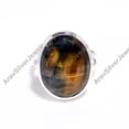 thumbnail image 3 of Natural Blue Tiger Eye Gemstone 925 Sterling Silver Handmade Statement Promise Ring Jewelry Gift for Her and Him, 3 of 5