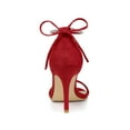 thumbnail image 3 of BLISSFUL STEP Women's Shoes Stiletto Heels Rhinestone Ankle Tie Open Toe Faux Suede Party Sandals Red 7, 3 of 8