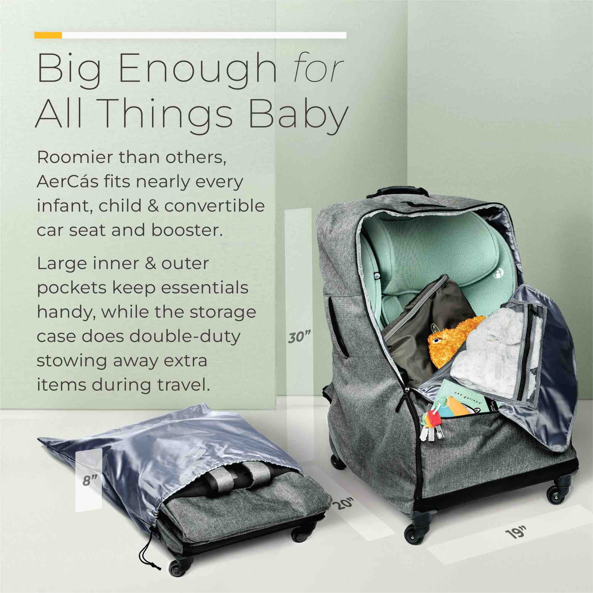 The Little Stork Wheeled Padded Travel Backpack Car Seat, Gray, 1 Count