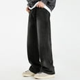 thumbnail image 4 of Luwomo Mens Jeans Distressed Washed Long High Waist Wide Leg Trousers Style with Unique Split Design Streetwear Denim Pants Black,XXXL, 4 of 9