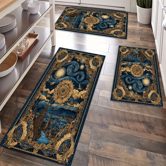 Kitchen Rugs Sets of 3 Non Slip Washable Kitchen Mats for Floor, Waterproof Kitchen Runner Rug, Floor Mat Carpet for Entryway, Laundry, Sink, Hallway, Bathroom