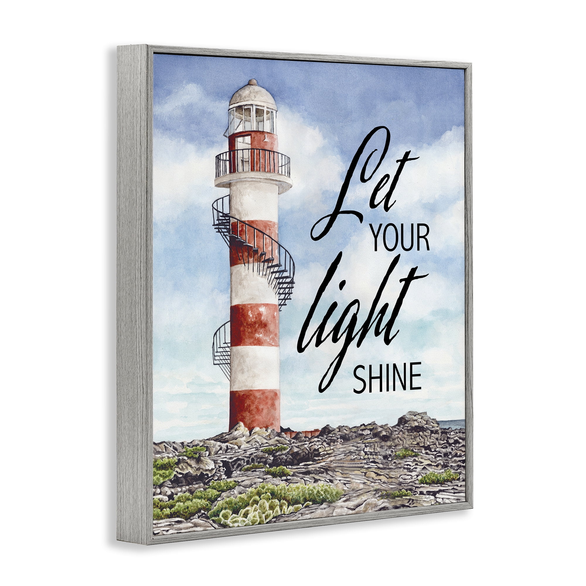 Stupell Industries Let Your Light Shine Beacon Gray Framed Giclee Art, design by Cindy Jacobs