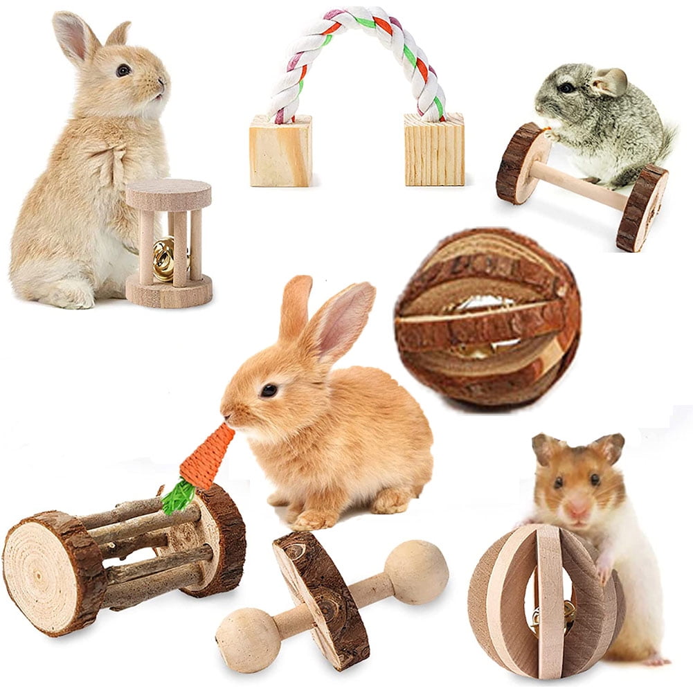 Yirtree Chew Toys for Teeth Wooden Natural Guinea Pig Accessories Cage Bunnies Grinding Organic Sticks Set Mini Exercise Chew Teeth Care Molar Toy for Rabbit Chinchilla Hamster Pet