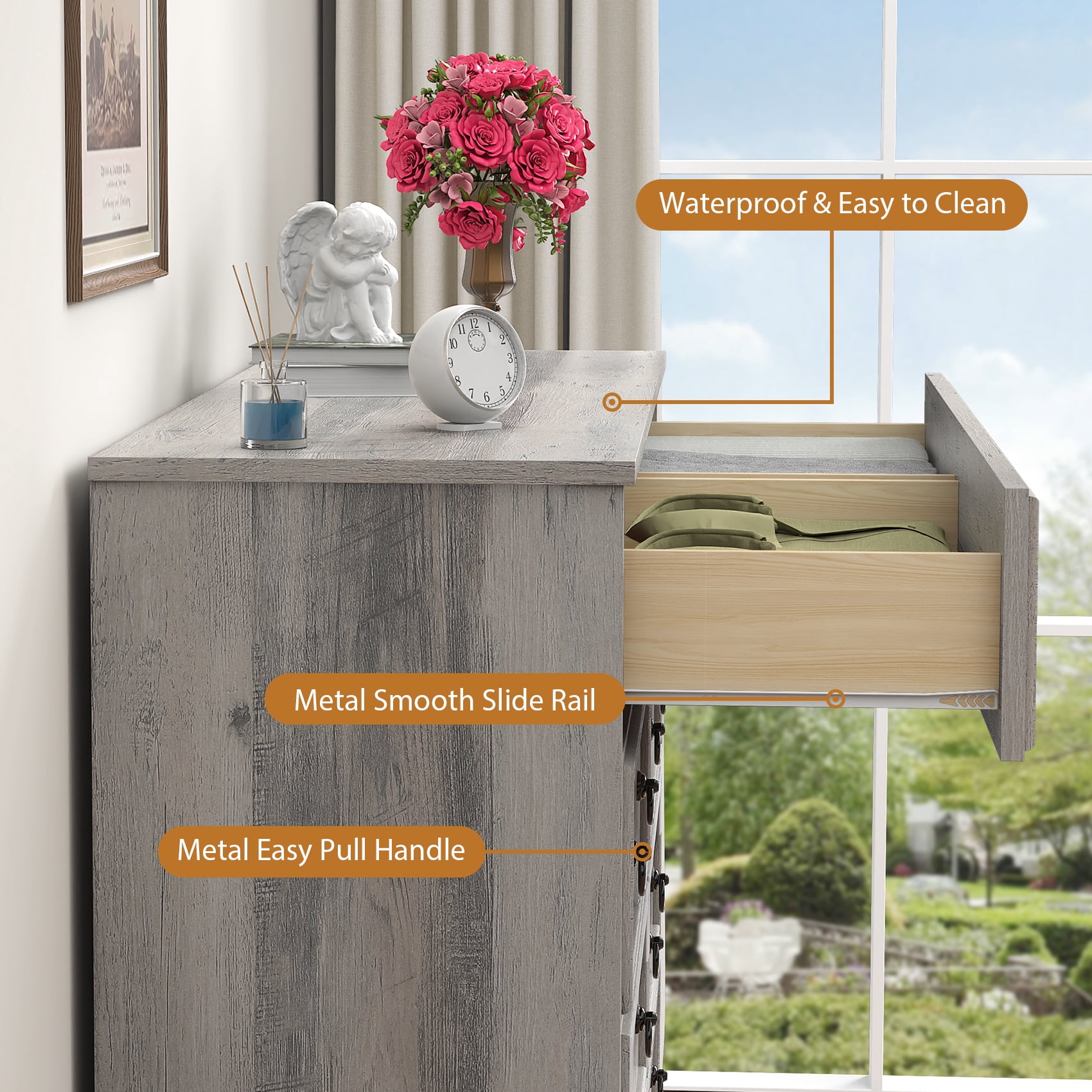 Frmobepts 8 Drawer Dresser for Bedroom, Dresser TV Stand, Chest of Drawers for Storage and Organization, Gray