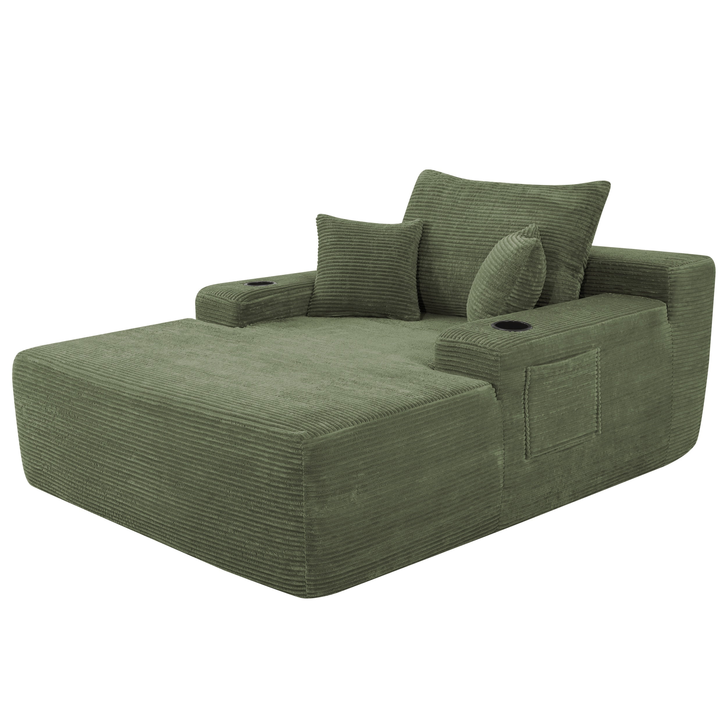 47.2'' No Assembly Compressed Sofa Chair, Deep Seat Chaise Lounge with Cup Holder & Storage Pocket, Boneless Sleeper Sofa Bed Armchair