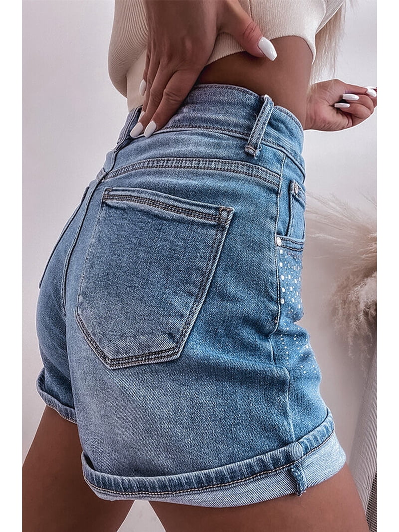 Women's Ashleigh Blue Rhinestone Embellished Denim Shorts