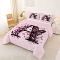 thumbnail image 2 of Erosebridal Pink Initial A Letter Queen Comforter Set, Flower Butterfly Bedding Comforter Set, 3pcs, 2 of 6