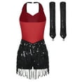 thumbnail image 4 of iiniim Women Sequins Latin Dance Outfits Sleeveless Tassel Leotard Fringed Tango Salsa Dance Dress with Gloves Red S, 4 of 7