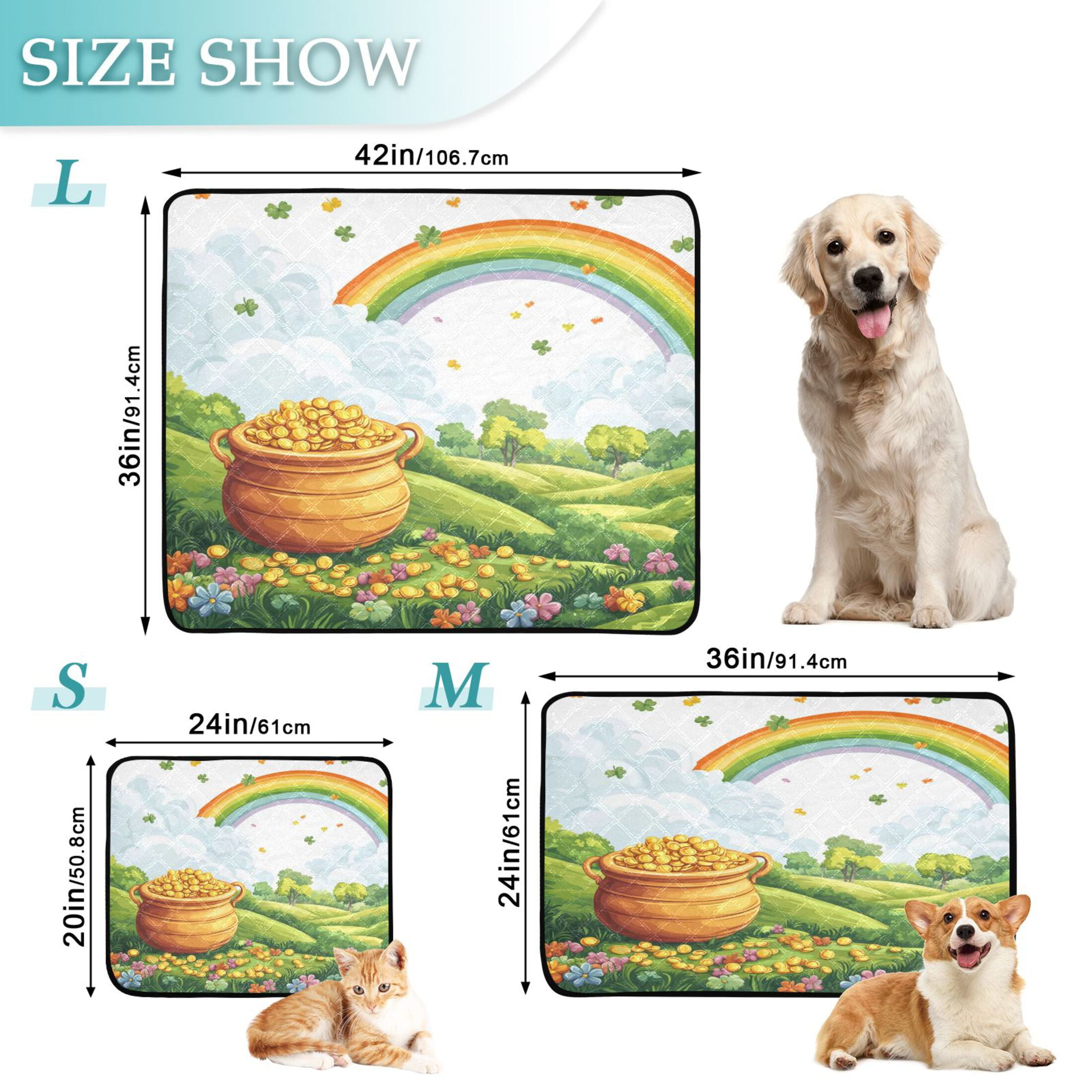 Qxltty Stpatricks Day Wild Gold Bag Cat litter Pads Pet Set of 3 Diaper Mats Center Anti-leakage Layer Absorbent Soft and Comfortable