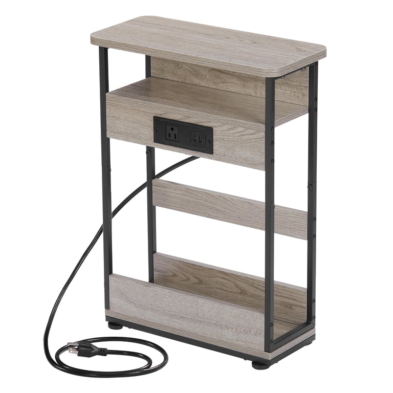 ZEXVIDA Narrow Side Table with Charging Station, Oak photo 7