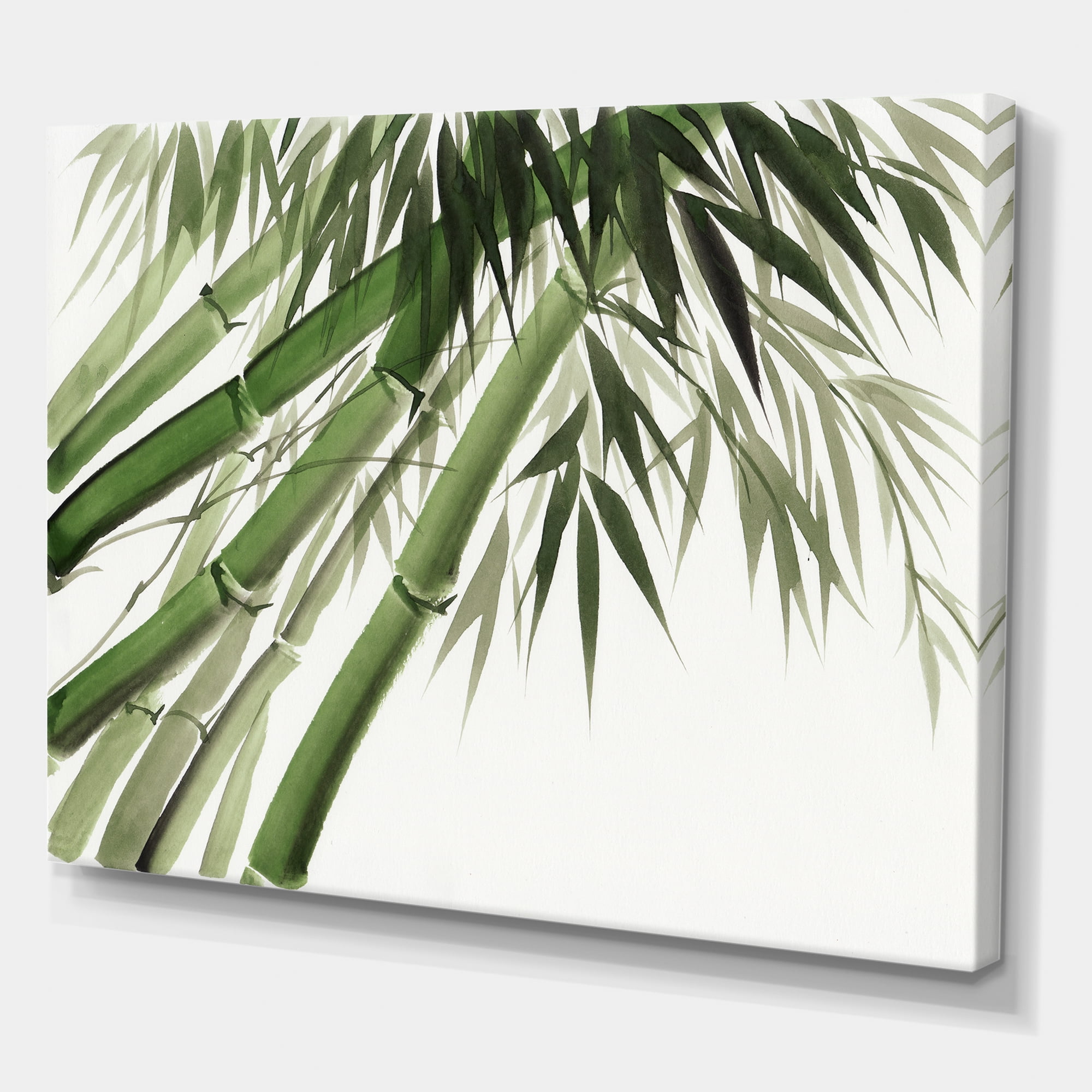 Designart ' Ancient Dark Green Bamboo ' Traditional Canvas Wall Art Print